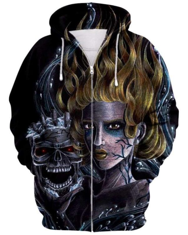 Skulls Hair Black - All Over Apparel - Zip Hoodie / S - www.secrettees.com