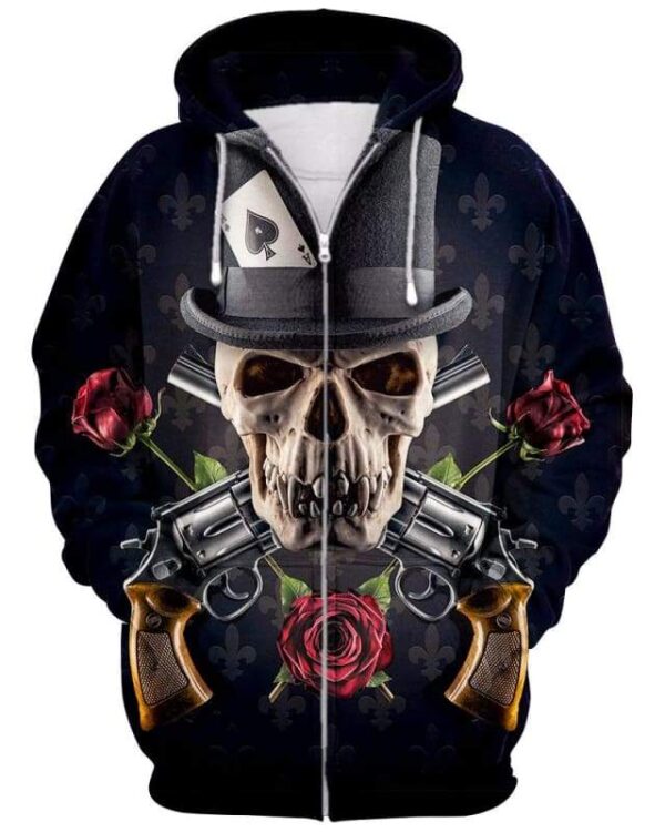 Skulls Roses Hat Black - All Over Apparel - Zip Hoodie / S - www.secrettees.com