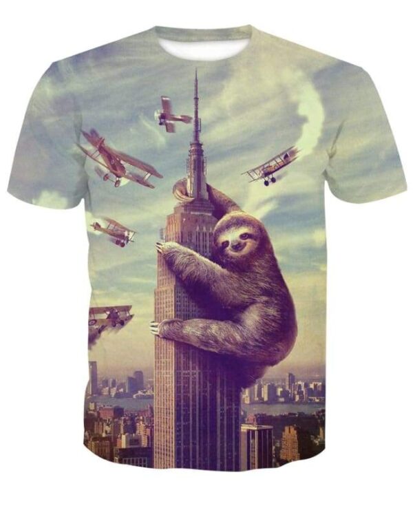 Slothzilla Sloth Climbing Empire State Building 3D T-shirt - All Over Apparel - T-Shirt / S - www.secrettees.com