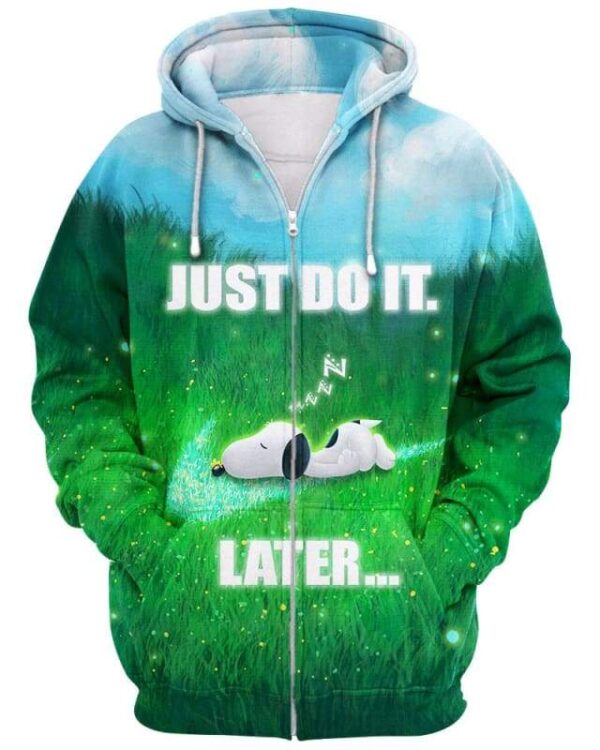 Snoopy - Just Do It Later - All Over Apparel - Zip Hoodie / S - www.secrettees.com