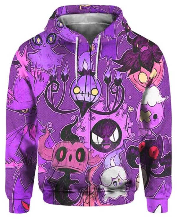 Spooky Friends - All Over Apparel - Zip Hoodie / S - www.secrettees.com