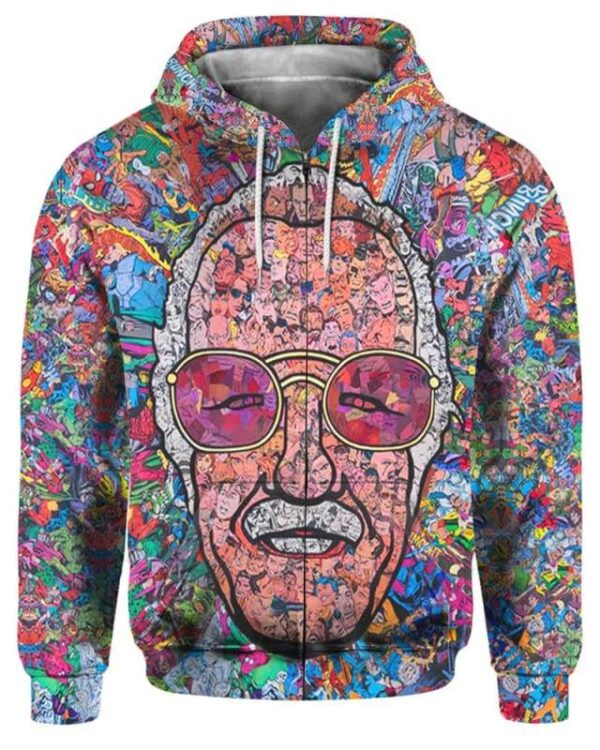 Stan Lee 3D Shirt Hoodie Sweater Tank - All Over Apparel - Zip Hoodie / S - www.secrettees.com