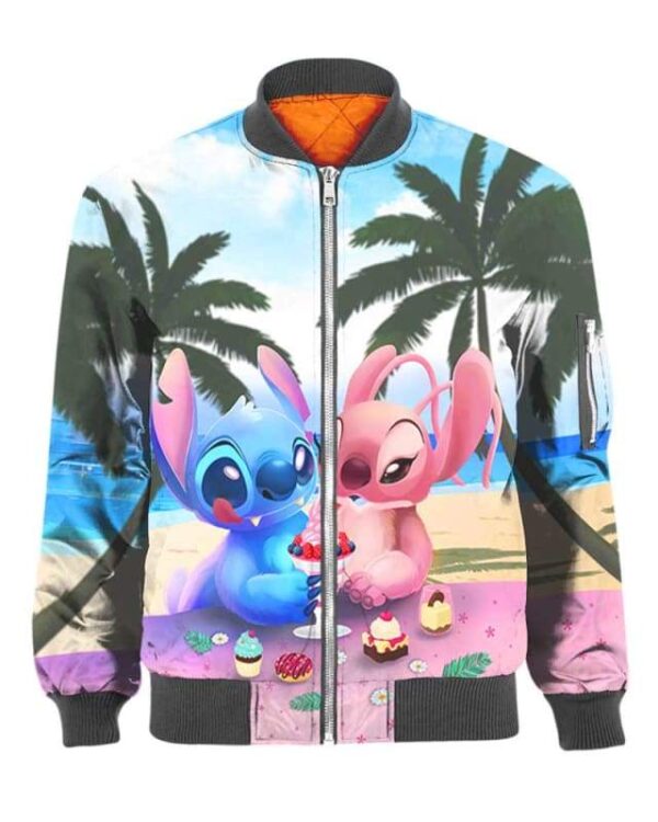 Stitch and His Girlfriend Eat Ice-cream - All Over Apparel - Bomber / S - www.secrettees.com