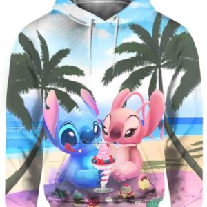 Stitch and His Girlfriend Eat Ice-cream - All Over Apparel - Hoodie / S - www.secrettees.com