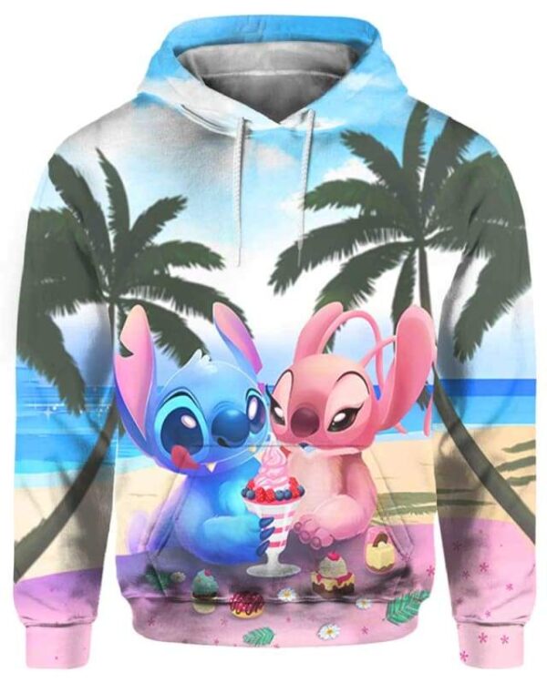 Stitch and His Girlfriend Eat Ice-cream - All Over Apparel - Hoodie / S - www.secrettees.com