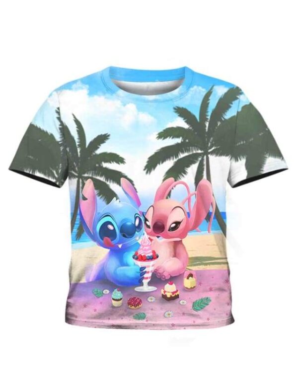 Stitch and His Girlfriend Eat Ice-cream - All Over Apparel - Kid Tee / S - www.secrettees.com