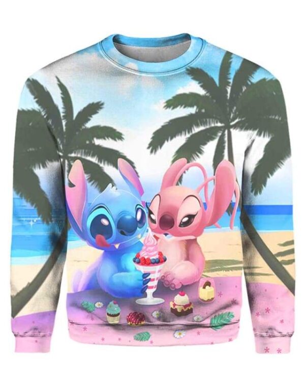 Stitch and His Girlfriend Eat Ice-cream - All Over Apparel - Sweatshirt / S - www.secrettees.com