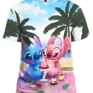 Stitch and His Girlfriend Eat Ice-cream - All Over Apparel - T-Shirt / S - www.secrettees.com