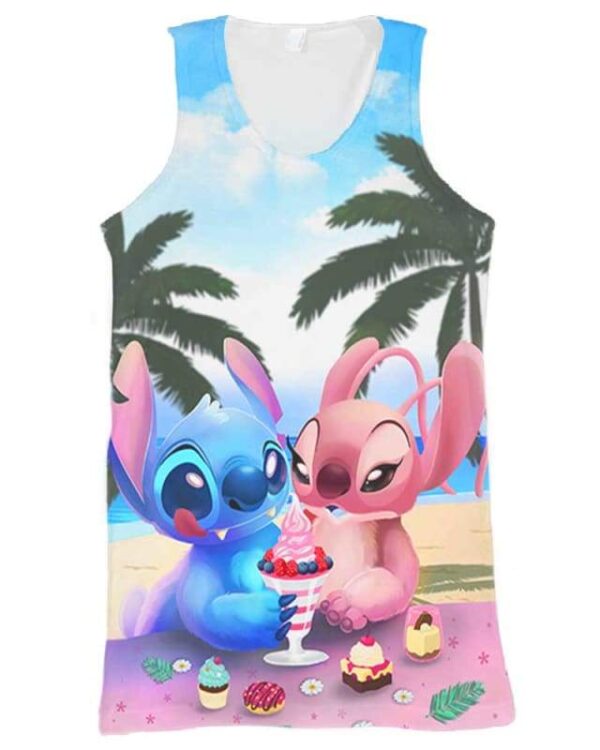 Stitch and His Girlfriend Eat Ice-cream - All Over Apparel - Tank Top / S - www.secrettees.com