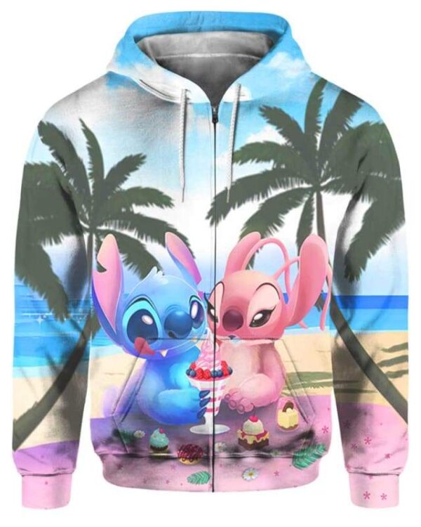 Stitch and His Girlfriend Eat Ice-cream - All Over Apparel - Zip Hoodie / S - www.secrettees.com