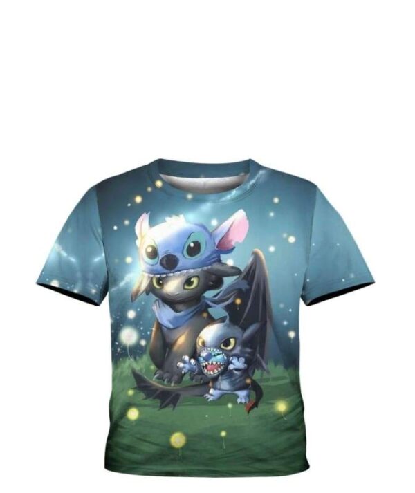 Stitch And Toothless - All Over Apparel - Kid Tee / S - www.secrettees.com