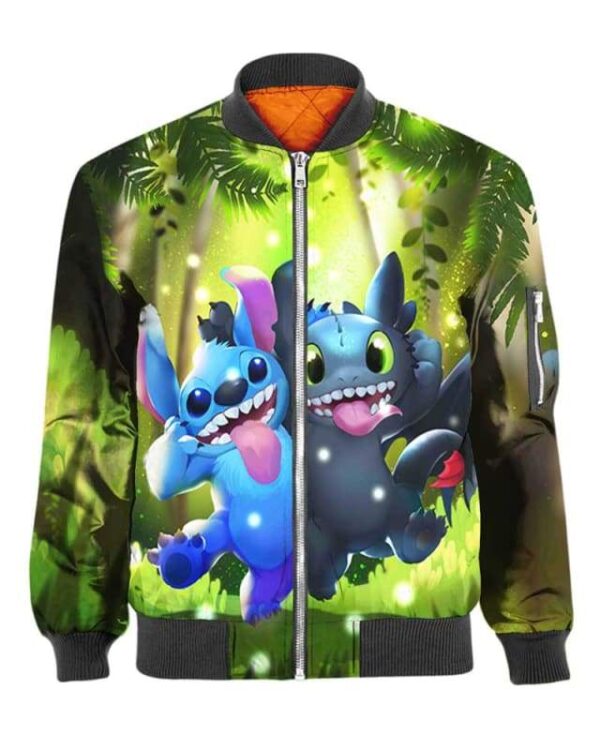Stitch and Toothless Smile - All Over Apparel - Bomber / S - www.secrettees.com