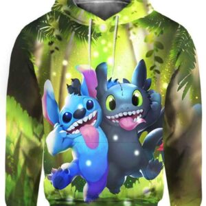 Stitch and Toothless Smile - All Over Apparel - Hoodie / S - www.secrettees.com