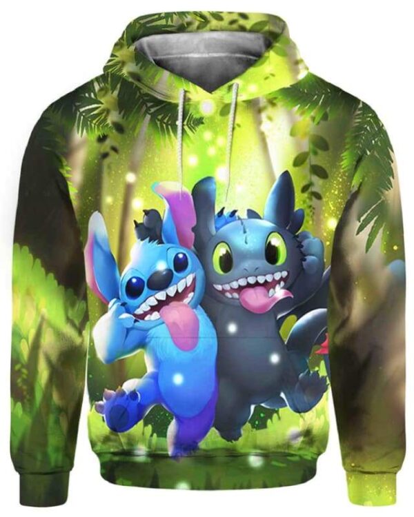 Stitch and Toothless Smile - All Over Apparel - Hoodie / S - www.secrettees.com