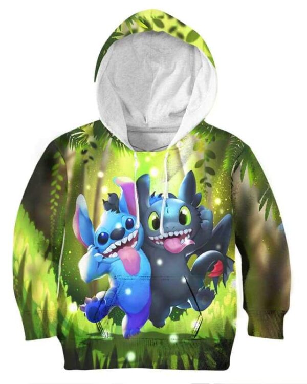 Stitch and Toothless Smile - All Over Apparel - Kid Hoodie / S - www.secrettees.com
