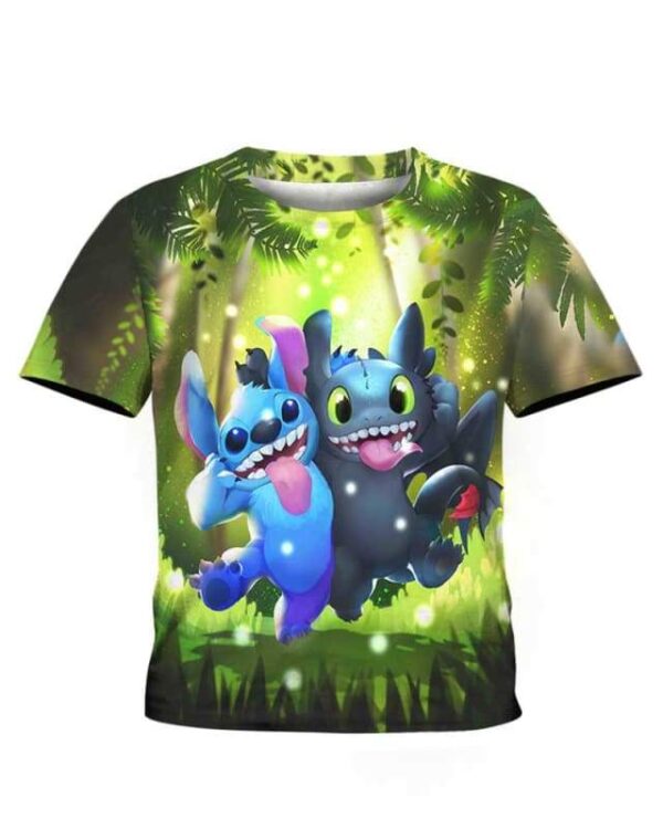 Stitch and Toothless Smile - All Over Apparel - Kid Tee / S - www.secrettees.com
