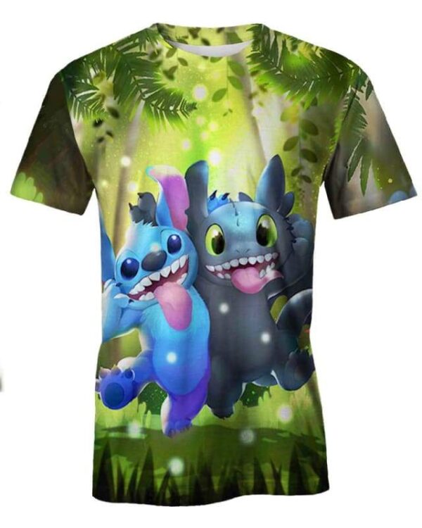 Stitch and Toothless Smile - All Over Apparel - T-Shirt / S - www.secrettees.com