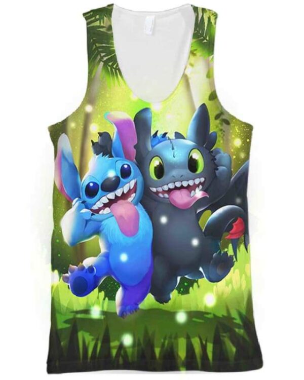Stitch and Toothless Smile - All Over Apparel - Tank Top / S - www.secrettees.com