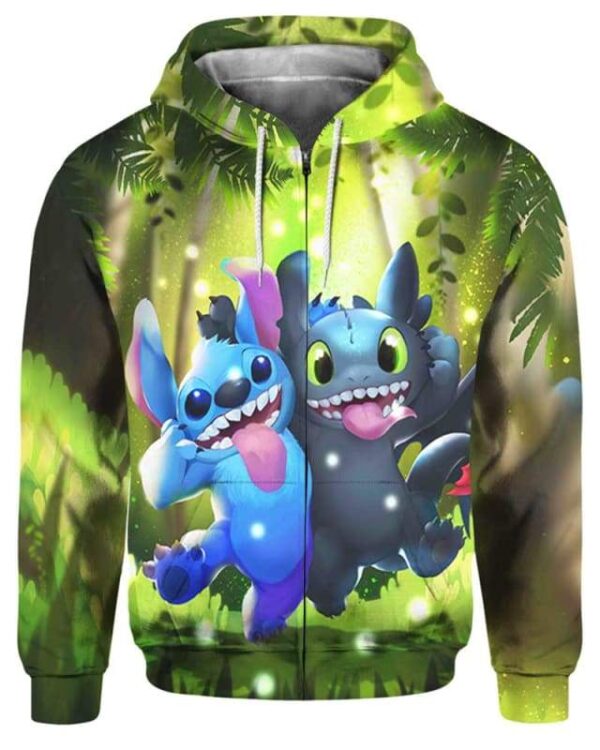Stitch and Toothless Smile - All Over Apparel - Zip Hoodie / S - www.secrettees.com