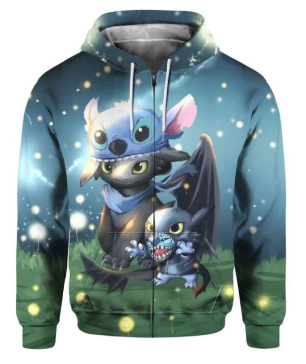 Stitch And Toothless - All Over Apparel - Zip Hoodie / S - www.secrettees.com
