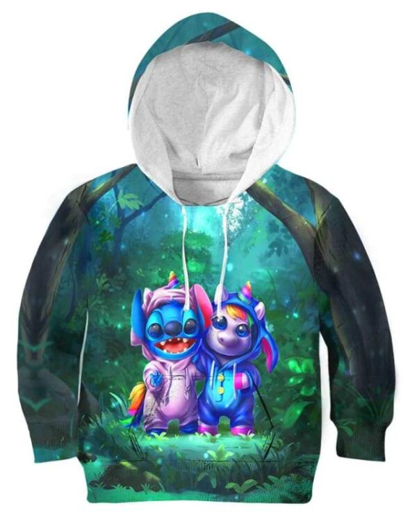 Stitch And Unicorn Change Uniform - All Over Apparel - Kid Hoodie / S - www.secrettees.com