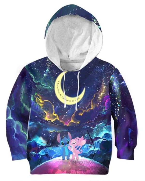 Stitch & Angel Colorfull Night - All Over Apparel - Kid Hoodie / S - www.secrettees.com