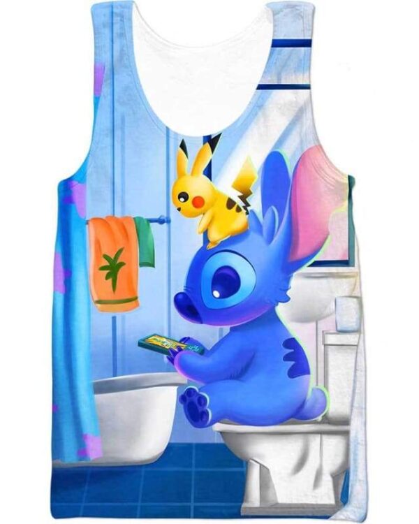 Stitch Sitting in Toilet - All Over Apparel - Tank Top / S - www.secrettees.com