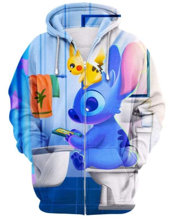 Stitch Sitting in Toilet - All Over Apparel - Zip Hoodie / S - www.secrettees.com