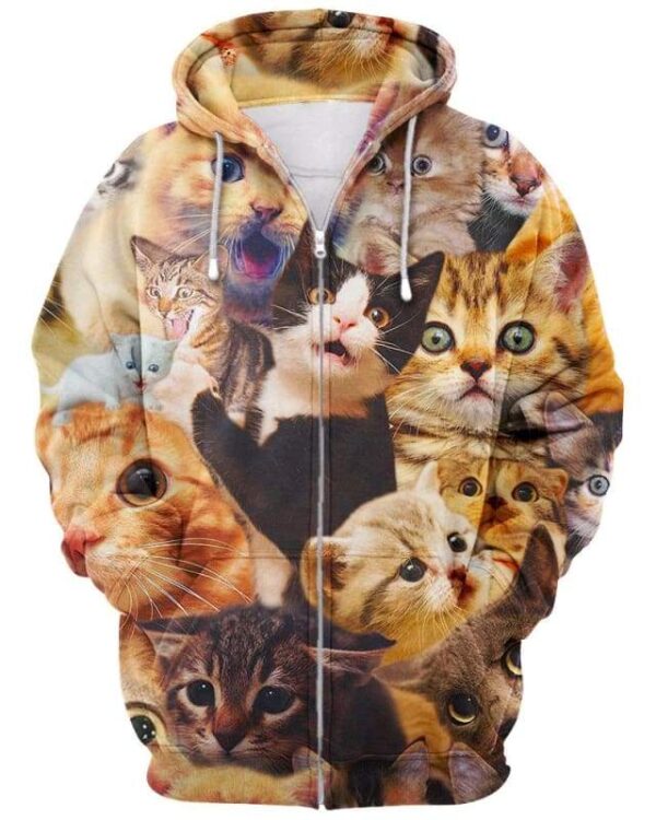 Surprised Cats - All Over Apparel - Zip Hoodie / S - www.secrettees.com