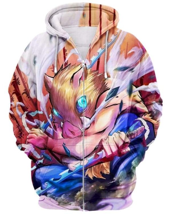 Swordsman Hashibira Inosuke - All Over Apparel - Zip Hoodie / S - www.secrettees.com