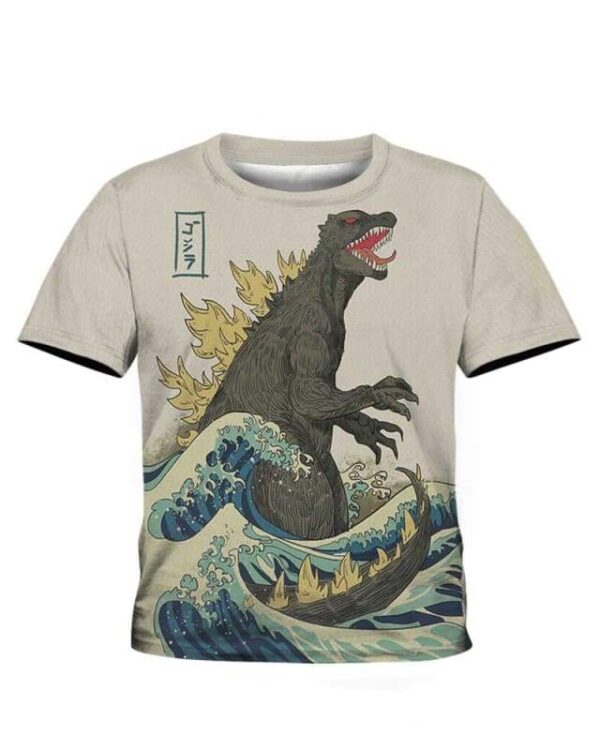 The Great Godzilla of Kanagawa - All Over Apparel - Kid Tee / S - www.secrettees.com