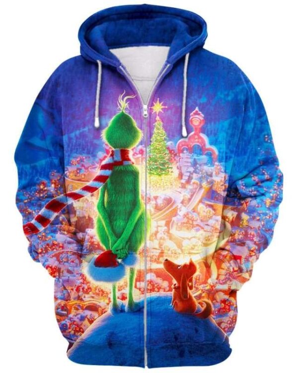 The Grinch on Top - All Over Apparel - Zip Hoodie / S - www.secrettees.com
