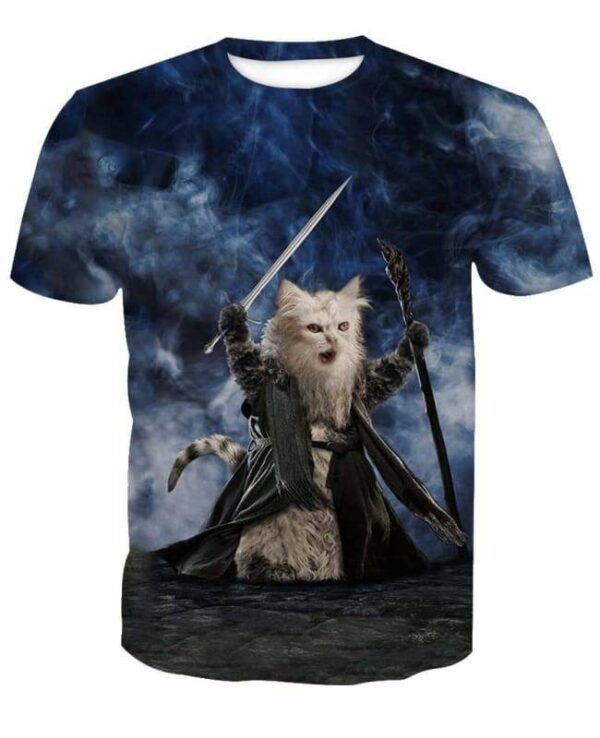 The Lord of the Rings Scary Wizard White Cat Incredible Blue T-shirt - All Over Apparel - T-Shirt / S - www.secrettees.com