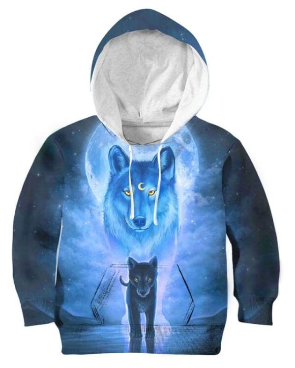 The Sun And Wolves Blue - All Over Apparel - Kid Hoodie / S - www.secrettees.com