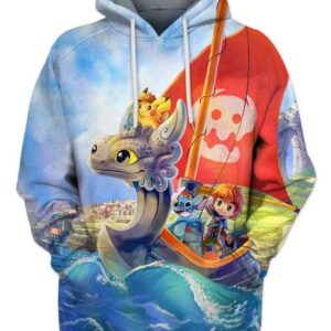 Toothless Boat And Friends - All Over Apparel - Hoodie / S - www.secrettees.com