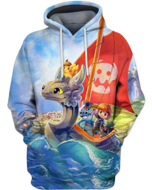 Toothless Boat And Friends - All Over Apparel - Hoodie / S - www.secrettees.com