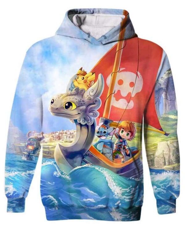 Toothless Boat And Friends - All Over Apparel - Kid Hoodie / S - www.secrettees.com
