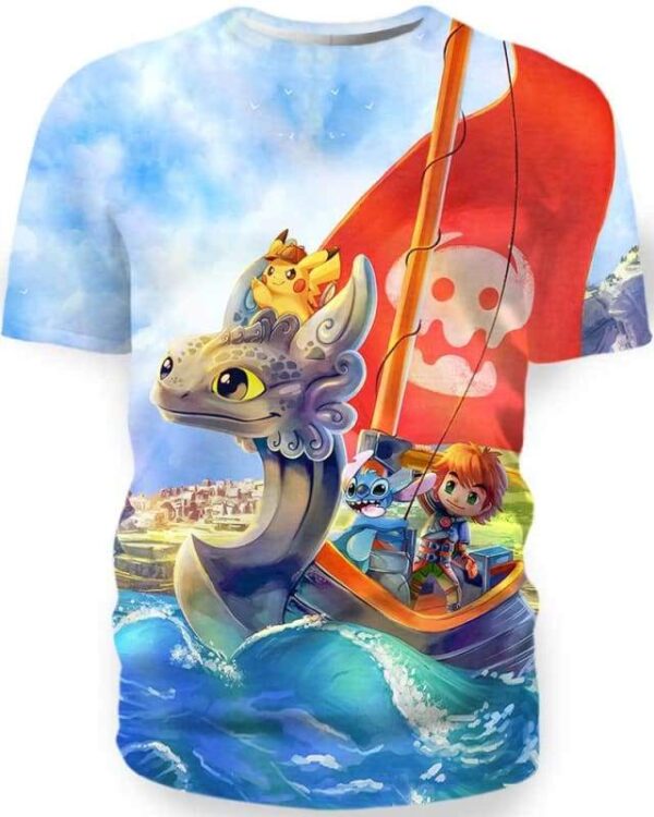 Toothless Boat And Friends - All Over Apparel - T-Shirt / S - www.secrettees.com