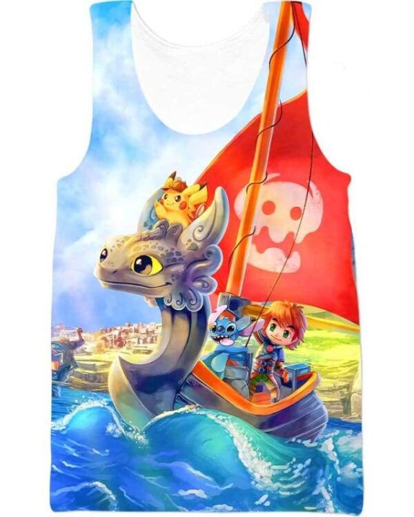 Toothless Boat And Friends - All Over Apparel - Tank Top / S - www.secrettees.com