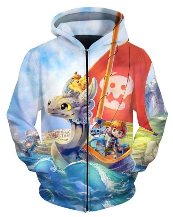 Toothless Boat And Friends - All Over Apparel - Zip Hoodie / S - www.secrettees.com