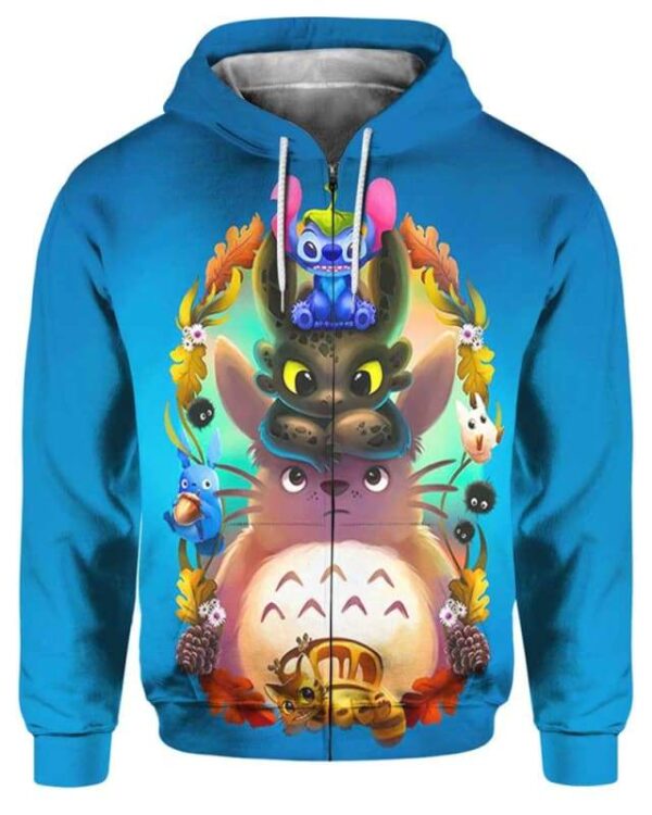 Totoro And Friends - All Over Apparel - Zip Hoodie / S - www.secrettees.com