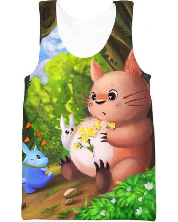 Totoro Flower - All Over Apparel - Tank Top / S - www.secrettees.com