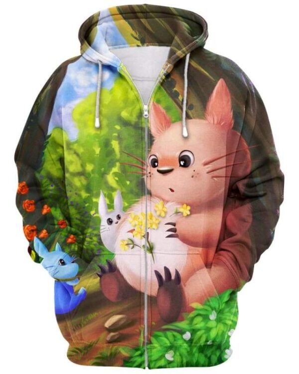 Totoro Flower - All Over Apparel - Zip Hoodie / S - www.secrettees.com