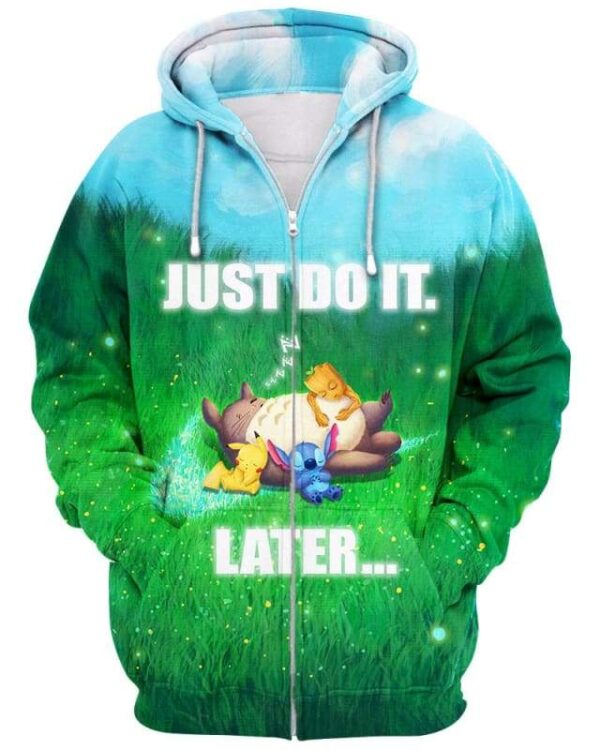 Totoro & Friends - Just Do It Later - All Over Apparel - Zip Hoodie / S - www.secrettees.com
