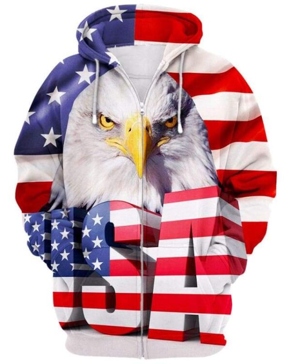 USA Eagle Flag - All Over Apparel - Zip Hoodie / S - www.secrettees.com