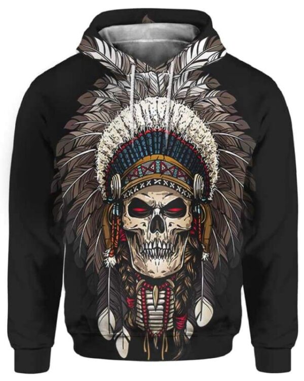 Warrior Of Indian Skull - All Over Apparel - Hoodie / S - www.secrettees.com