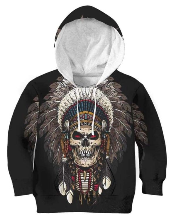 Warrior Of Indian Skull - All Over Apparel - Kid Hoodie / S - www.secrettees.com