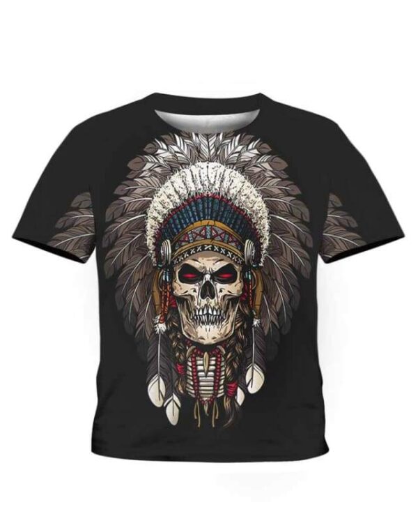 Warrior Of Indian Skull - All Over Apparel - Kid Tee / S - www.secrettees.com