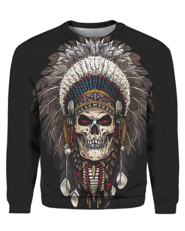 Warrior Of Indian Skull - All Over Apparel - Sweatshirt / S - www.secrettees.com