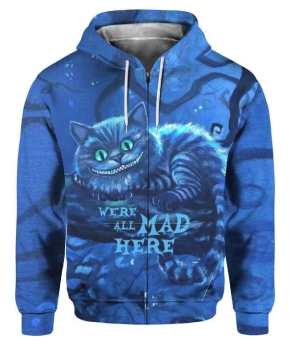 We’re All Mad Here - All Over Apparel - Zip Hoodie / S - www.secrettees.com